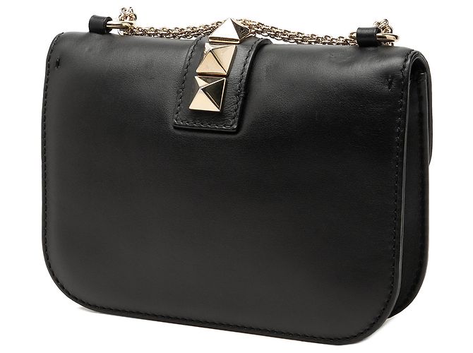Valentino Black Small Leather Rockstud Glam Lock Crossbody Nero - vista 2
