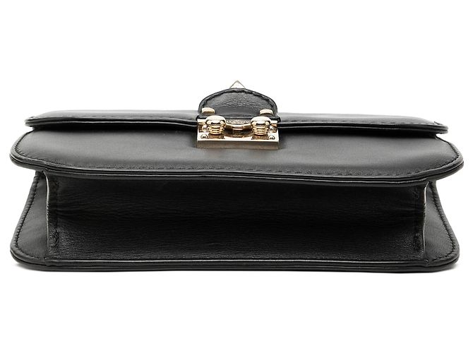 Valentino Black Small Leather Rockstud Glam Lock Crossbody Nero - vista 3