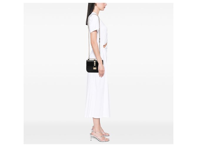Valentino Black Small Leather Rockstud Glam Lock Crossbody Nero - vista 7