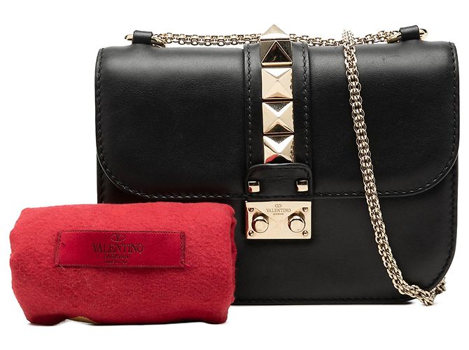Valentino Black Small Leather Rockstud Glam Lock Crossbody Nero - vista 8
