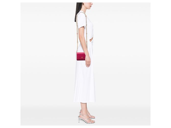 Chanel Samba Wallet On Chain aus rosa gestepptem Lammleder mit Mini CC und Perlen Pink - Ansicht 6