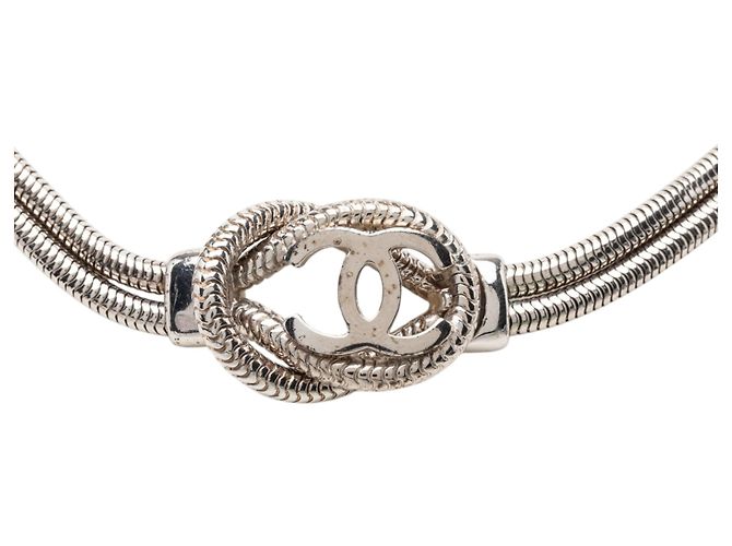 Collana Chanel Silver CC Brass Double Snake Chain Knot Argento - vista 2