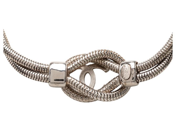 Collana Chanel Silver CC Brass Double Snake Chain Knot Argento - vista 3