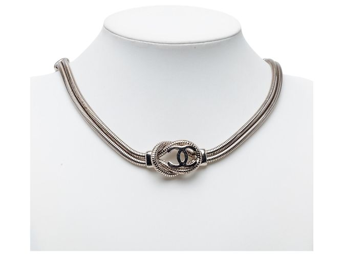 Collana Chanel Silver CC Brass Double Snake Chain Knot Argento - vista 6