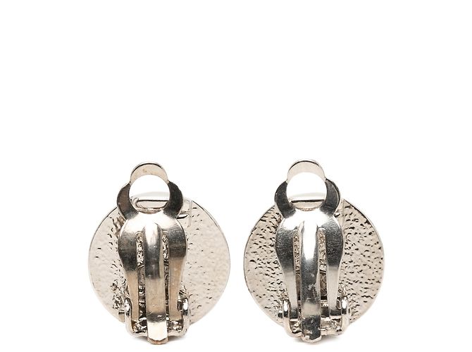 Chanel Silberne CC Messing Rund Clip-On Ohrringe - Ansicht 2