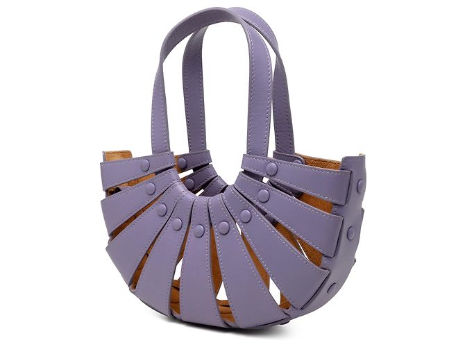 Bolsa Shell em couro de bezerro Small da Bottega Veneta, roxo - vista 2