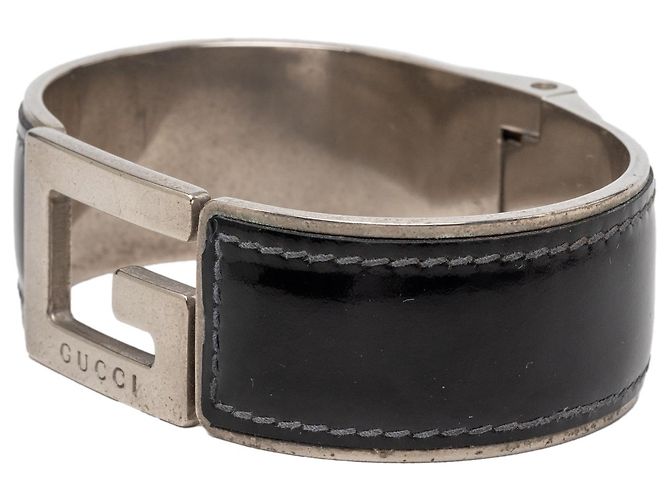 Bracciale G Cuff in pelle nera e ottone Gucci Nero - vista 2
