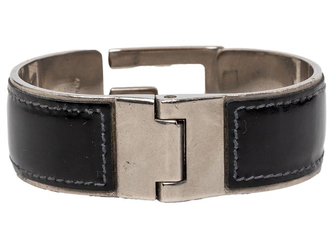 Bracciale G Cuff in pelle nera e ottone Gucci Nero - vista 3