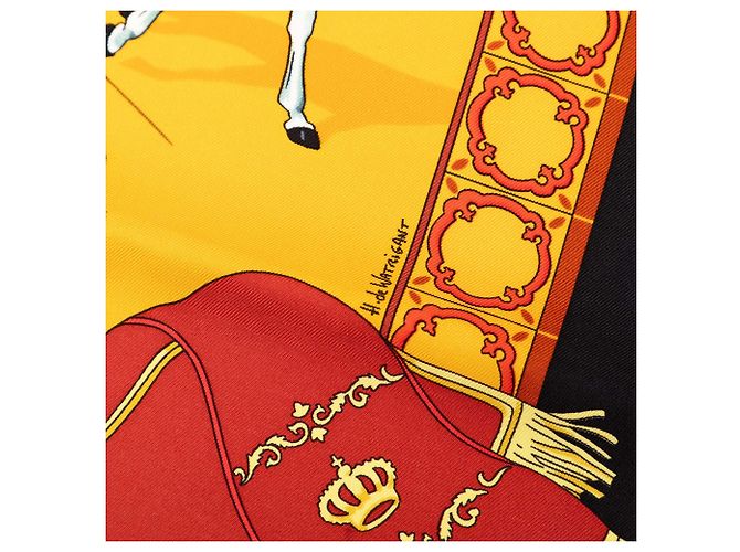 Sciarpa in seta Hermès Yellow Real Escuela Andaluza del Arte Ecuestre 90 Giallo Senape - vista 6