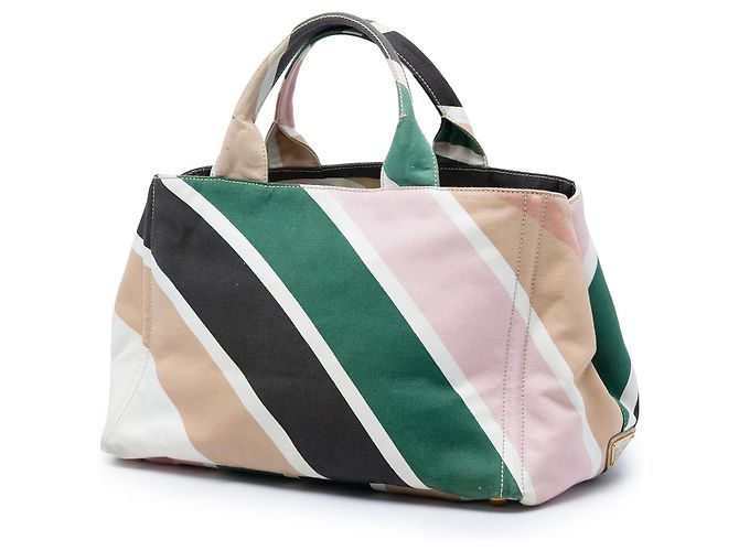 Prada White Multicolor Printed Canvas Canapa Satchel Cream - view 2