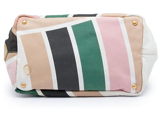 Prada White Multicolor Printed Canvas Canapa Satchel Cream - view 3