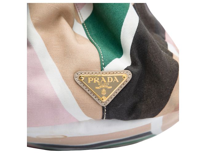 Prada White Multicolor Printed Canvas Canapa Satchel Cream - view 5