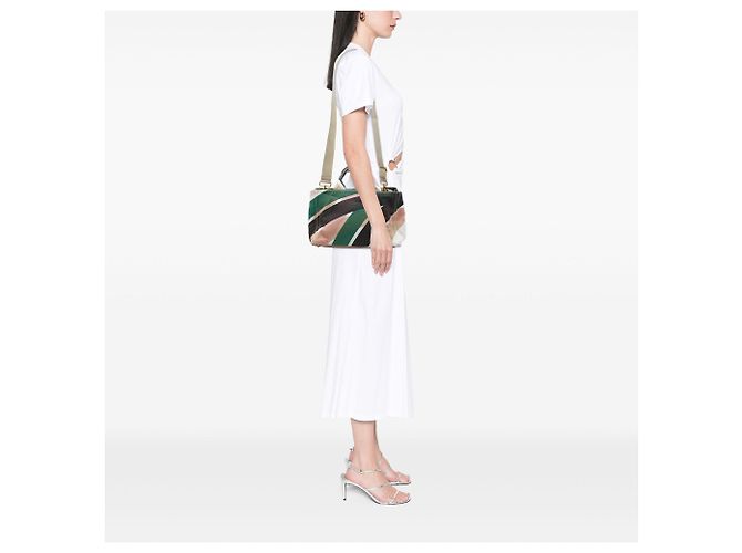 Prada White Multicolor Printed Canvas Canapa Satchel Cream - view 6