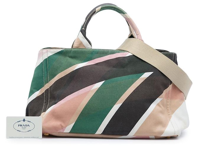 Prada White Multicolor Printed Canvas Canapa Satchel Cream - view 7