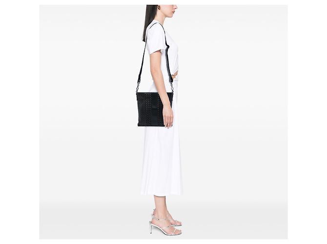 Bottega Veneta Borsa a tracolla in pelle nera Intreccio Imperatore Nero - vista 5