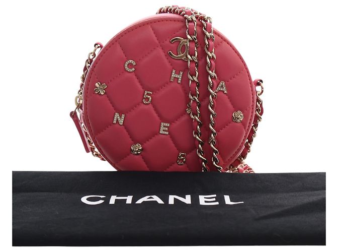 Clutch rotonda Chanel Pink CC in agnello trapuntato con charm e catena Rosa - vista 15