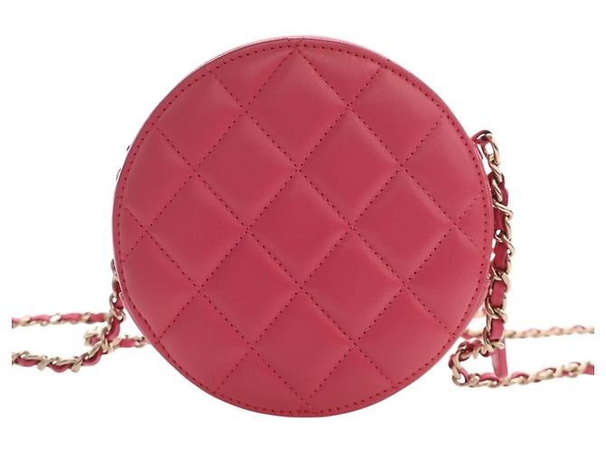 Clutch rotonda Chanel Pink CC in agnello trapuntato con charm e catena Rosa - vista 4