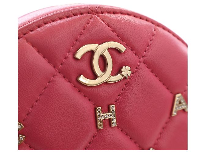 Clutch rotonda Chanel Pink CC in agnello trapuntato con charm e catena Rosa - vista 7