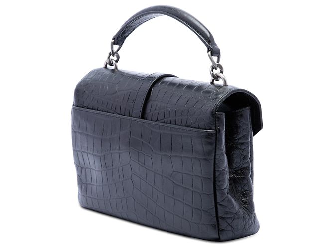 Borsa Satchel Monogram College in pelle nera con stampa coccodrillo misura Medium Saint Laurent - vista 2