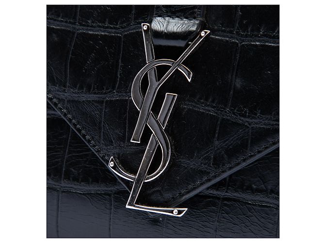 Borsa Satchel Monogram College in pelle nera con stampa coccodrillo misura Medium Saint Laurent - vista 5