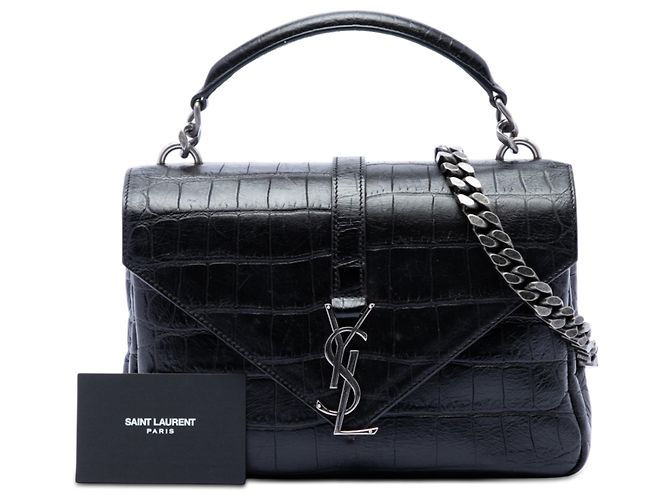 Borsa Satchel Monogram College in pelle nera con stampa coccodrillo misura Medium Saint Laurent - vista 7