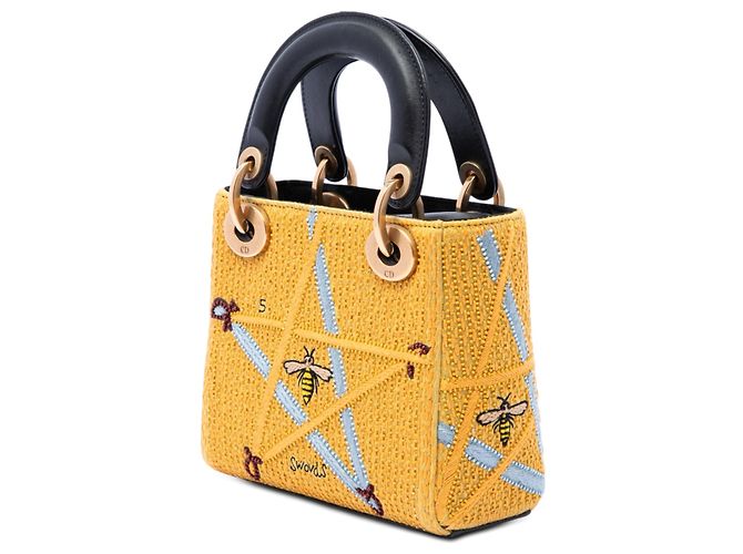Lady Dior in tela ricamata spade giallo mini - vista 2