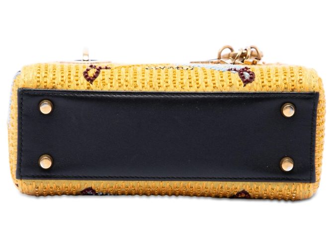 Lady Dior in tela ricamata spade giallo mini - vista 3