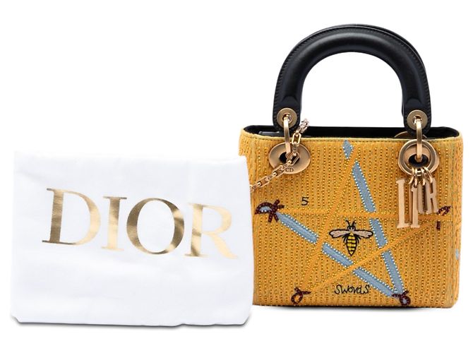 Lady Dior in tela ricamata spade giallo mini - vista 7