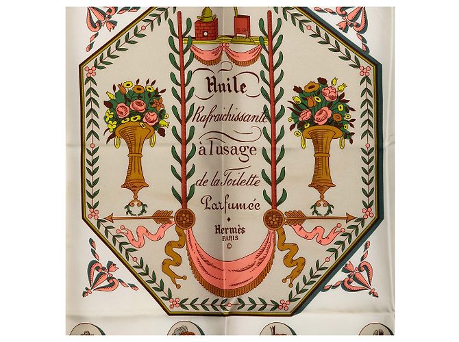 Hermès White Huile Rafraichissante a L Usage de la Toilette Parfumee Silk Scarf 90 Bianco - vista 2