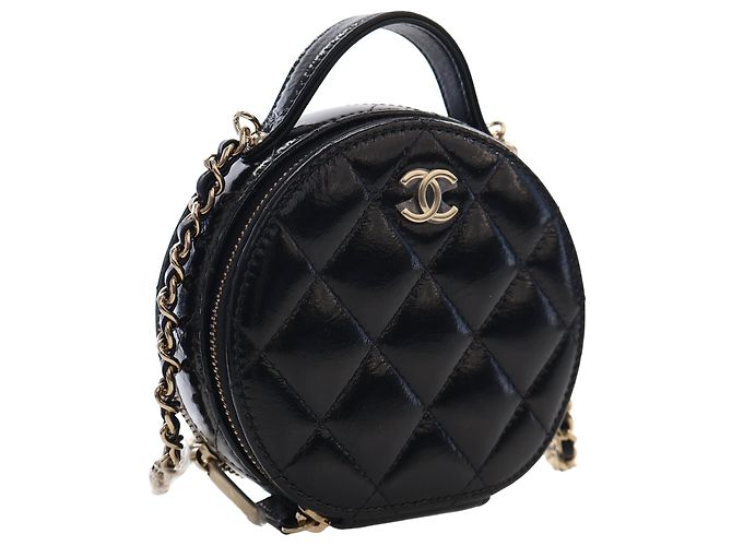 Vanity Beauty case rotondo Chanel Black Quilted Glazed Lambskin Handle With Care con catena Nero - vista 2