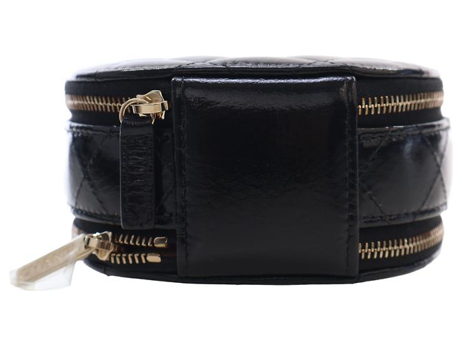 Vanity Beauty case rotondo Chanel Black Quilted Glazed Lambskin Handle With Care con catena Nero - vista 5