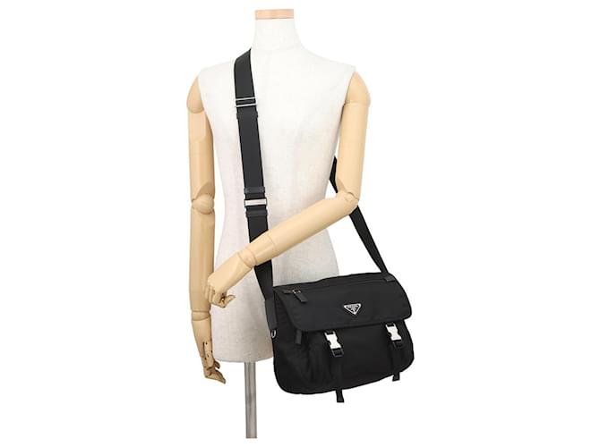 Borsa a tracolla in nylon e pelle Prada Nero - vista 3