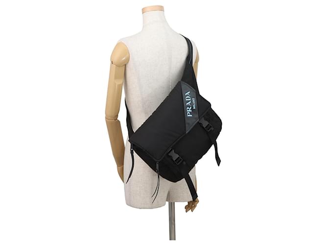Borsa a tracolla in nylon nero e pelle Prada - vista 5
