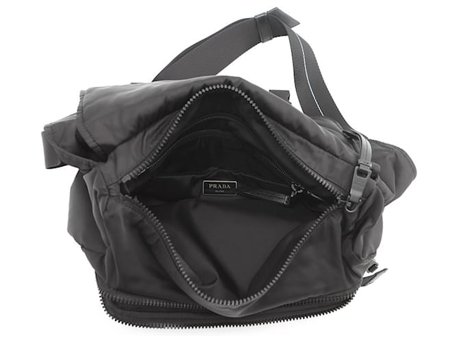 Borsa a tracolla in nylon nero e pelle Prada - vista 7