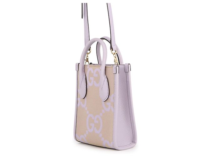Mini borsa tote Gucci Jumbo GG Canvas Beige Porpora - vista 2