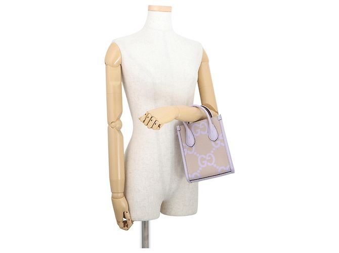 Mini borsa tote Gucci Jumbo GG Canvas Beige Porpora - vista 4