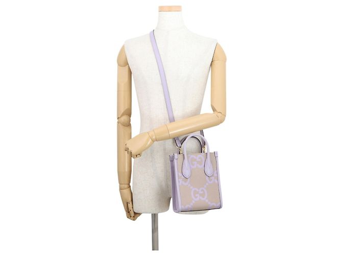 Mini borsa tote Gucci Jumbo GG Canvas Beige Porpora - vista 5