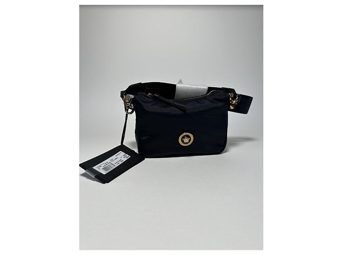 Borsa Hobo Versace Medusa Nera in Tessuto Tecnico Nero - vista 16