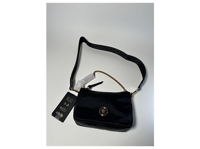 Borsa Hobo Versace Medusa Nera in Tessuto Tecnico Nero - vista 5
