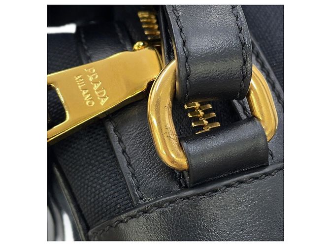 Borsa a tracolla Prada nera in pelle e tela Nero - vista 10