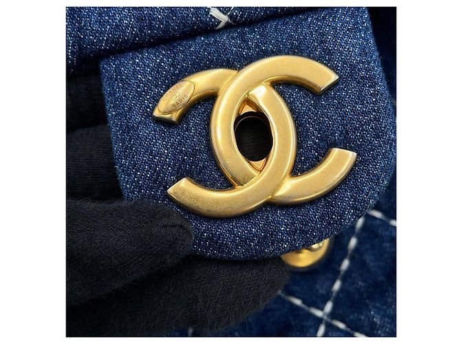 Borsa a Spalla Chanel Denim Chain Blu - vista 10