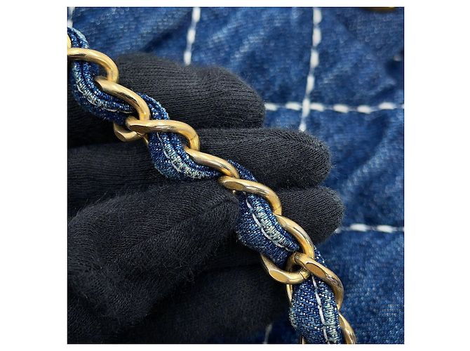Borsa a Spalla Chanel Denim Chain Blu - vista 11