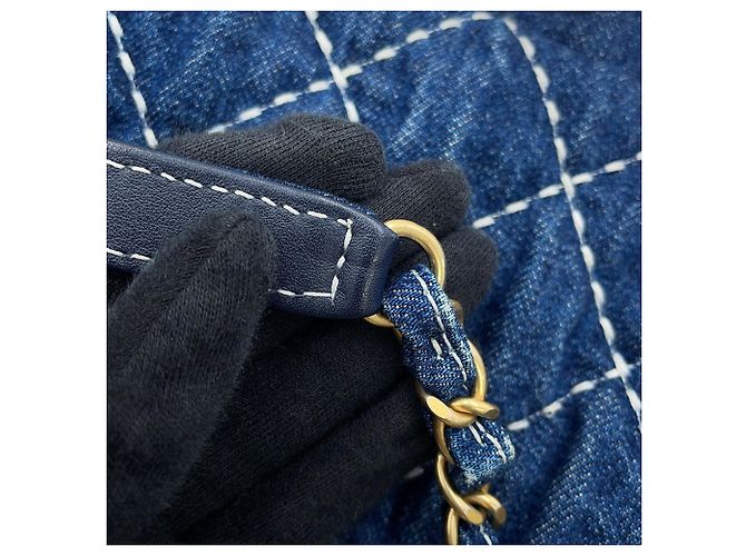 Borsa a Spalla Chanel Denim Chain Blu - vista 12