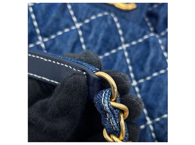 Borsa a Spalla Chanel Denim Chain Blu - vista 13