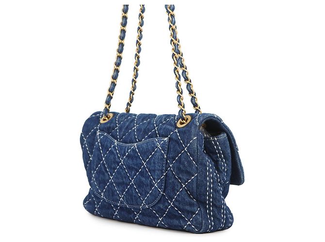 Borsa a Spalla Chanel Denim Chain Blu - vista 2