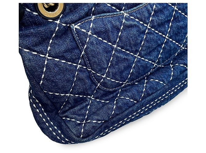 Borsa a Spalla Chanel Denim Chain Blu - vista 8