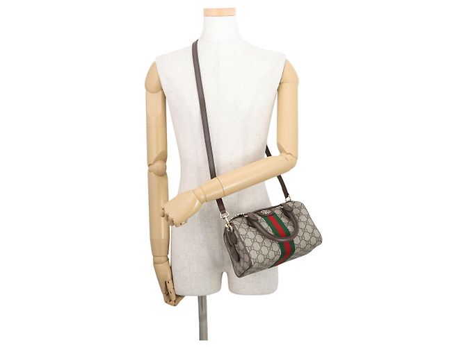Borsa Boston Ophidia Gucci Marrone Beige - vista 5