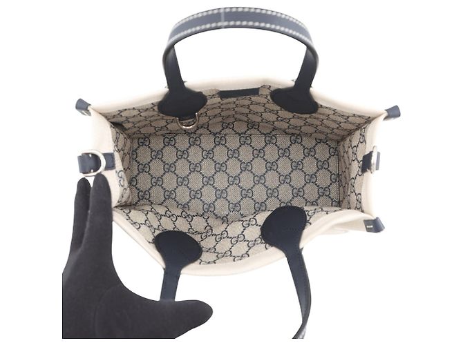 Borsa Gucci Print Mini Tote Bag Beige Blu navy - vista 6