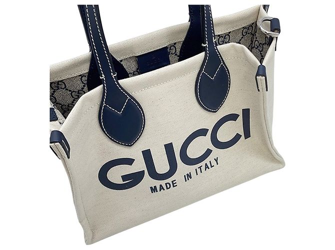 Borsa Gucci Print Mini Tote Bag Beige Blu navy - vista 7