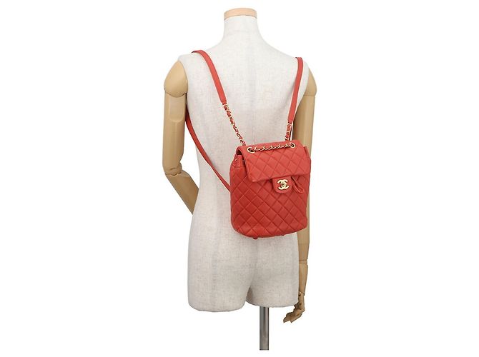 Zaino Chanel Matelassé in agnello arancione scuro - vista 4